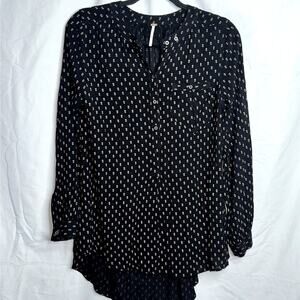 Free People Womens Size XS Black Pattern High Low Tunic Long Sleeve Blouse